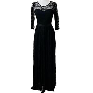 Black gothic Sz S formal dress Prom wedding graduation Lace over poly satin.